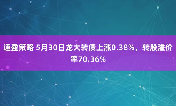 速盈策略 5月30日龙大转债上涨0.38%，转股溢价率70.36%